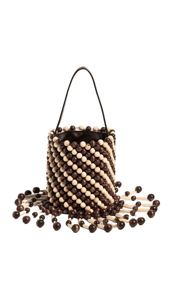 Wood Beaded Bucket Bag