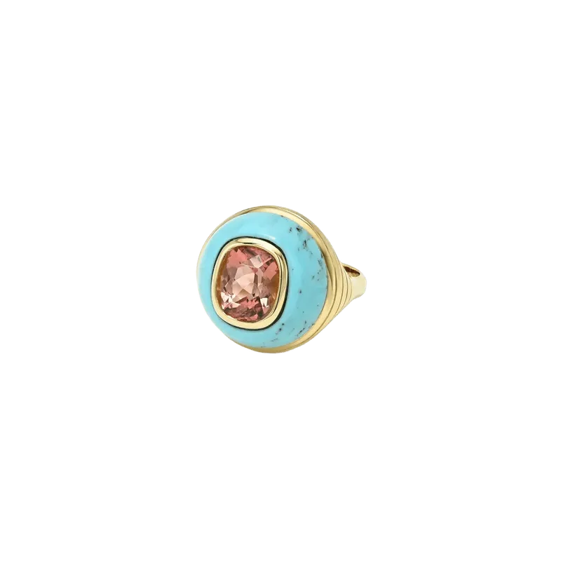 Petite Lollipop Ring- 3.77ct Cushion Pink Tourmaline in Turquoise