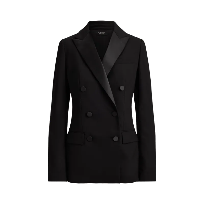 Petite Satin-Trim Double-Breasted Wool Blazer