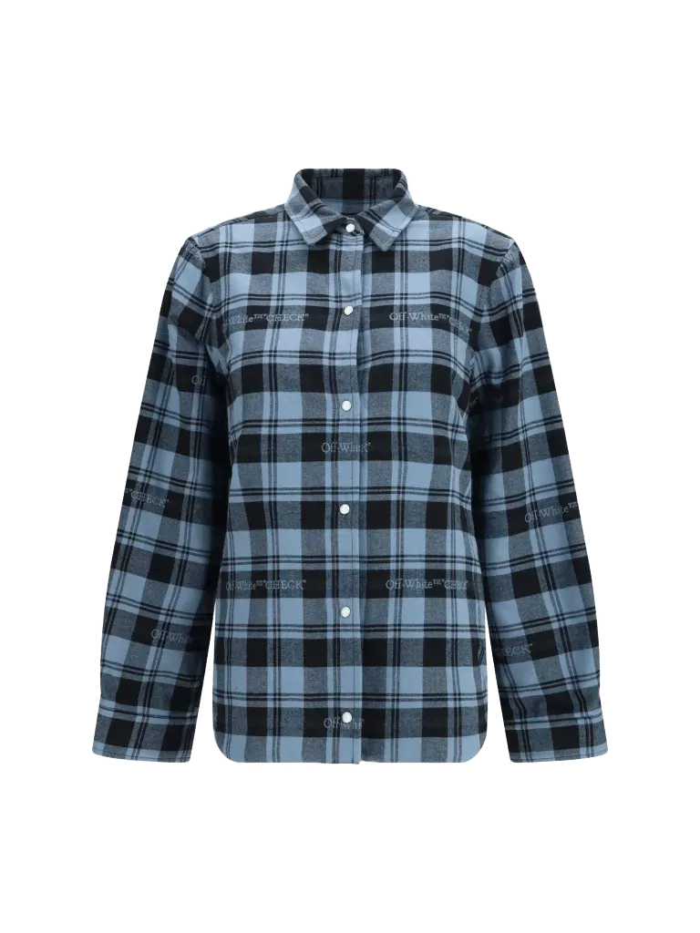 Off-White Check Flannel Padded Overshirt — Blue