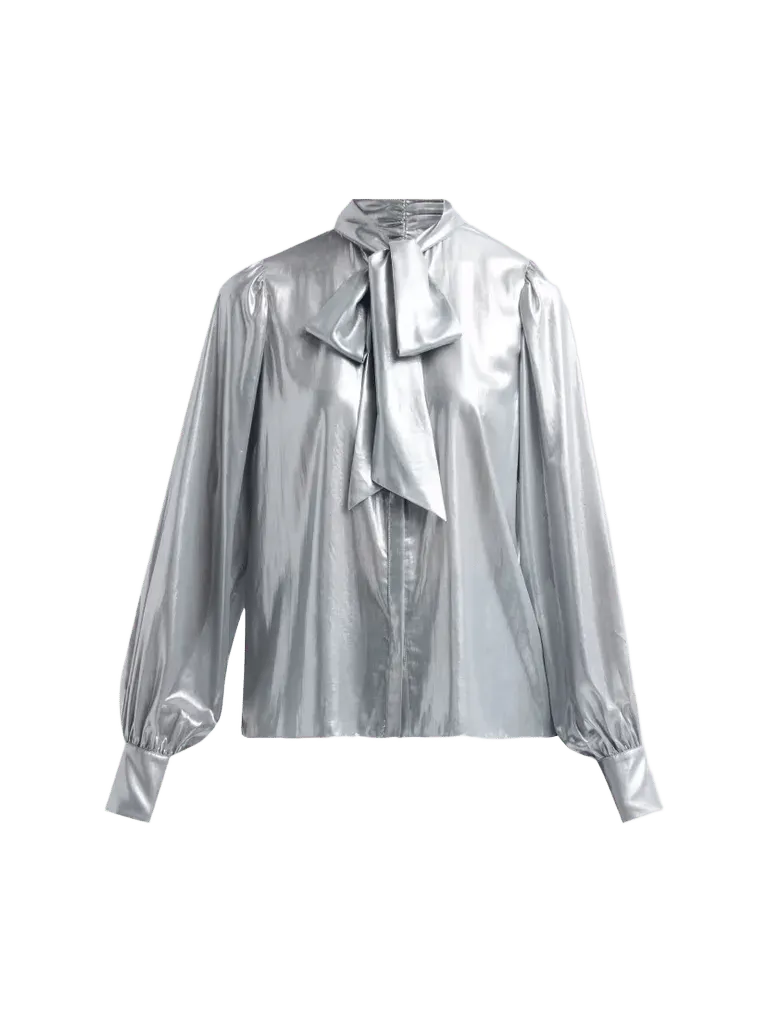 Noa Metallic Semi-Sheer Tieneck Blouse