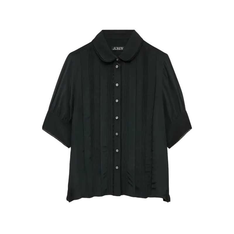 Lace-trim button-up top in crepe de chine