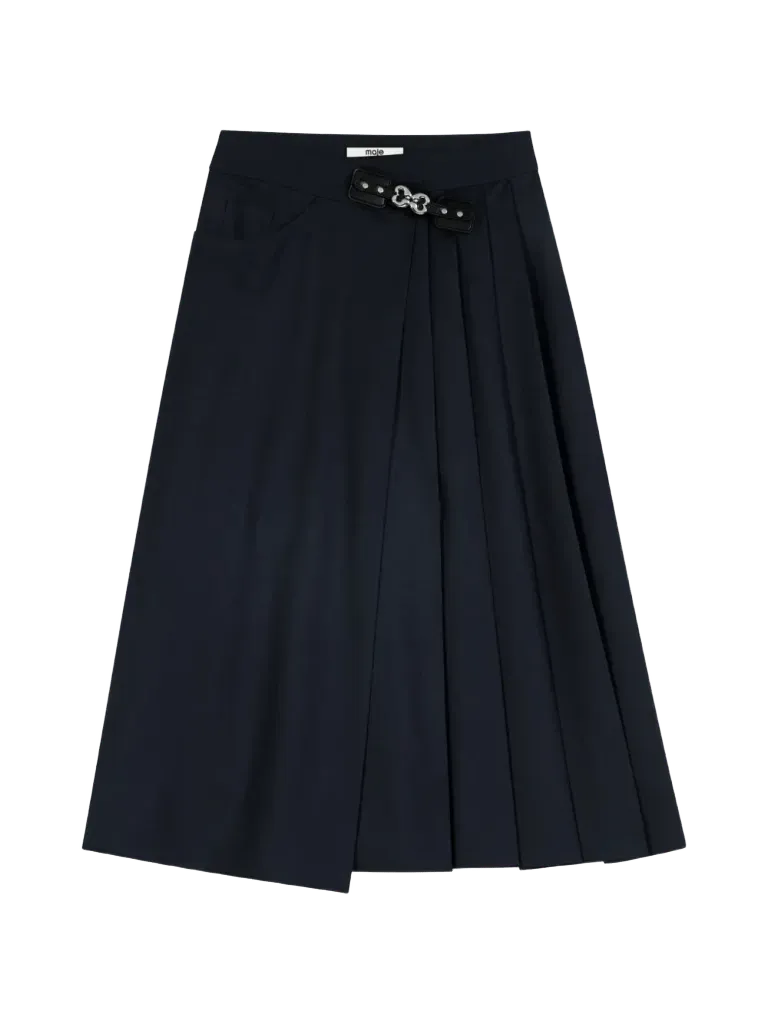 Maje long pleated skirt with buckle