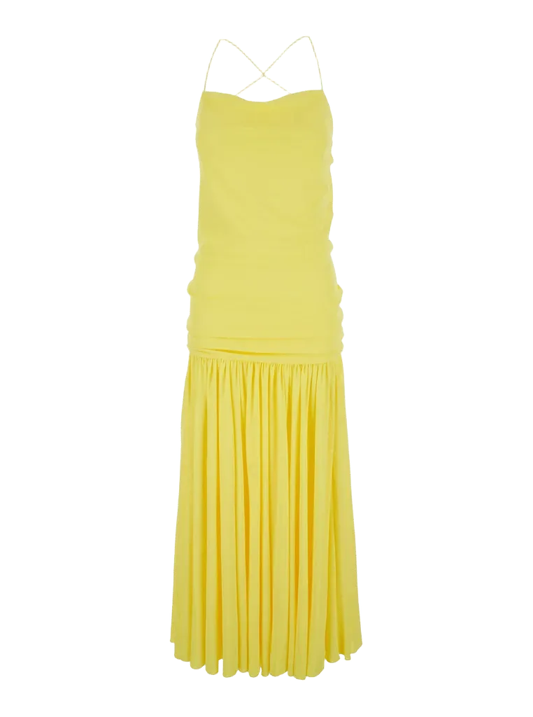 Jacquemus Pleated Viscose Dress — Yellow