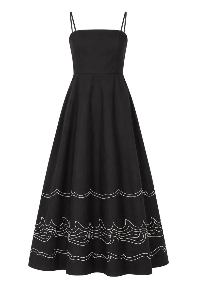 Black Embroidered Cotton Rhea Maxi Dress