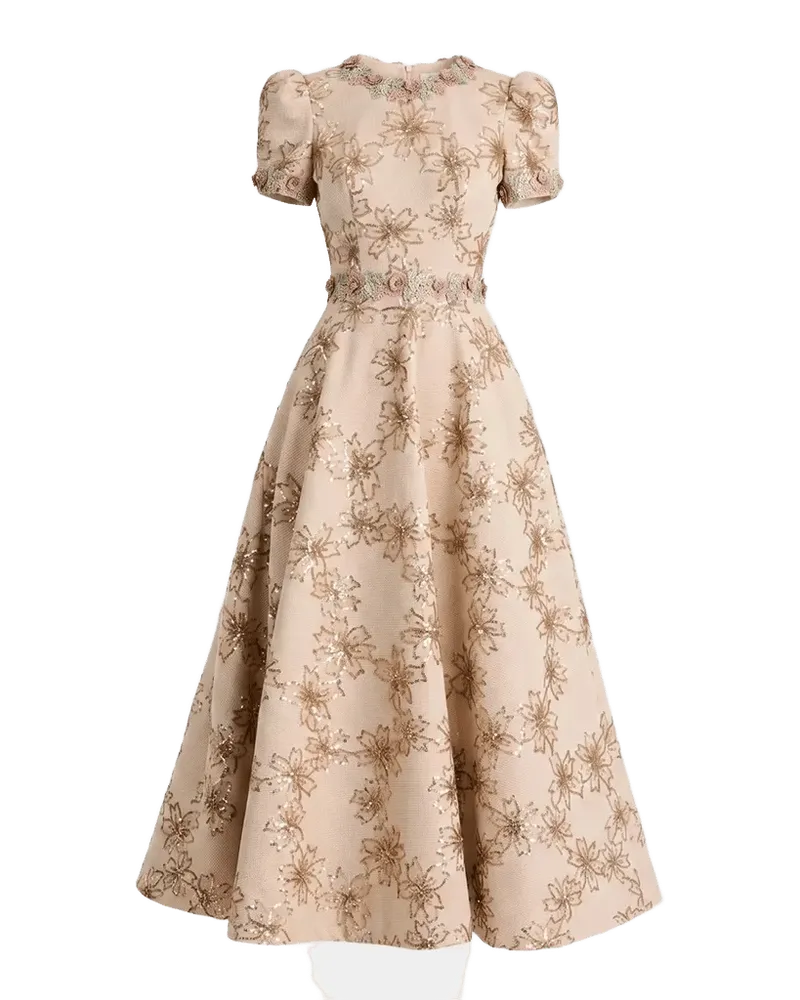 Amanda Floral Sequin-Embroidered A-Line Cocktail Dress