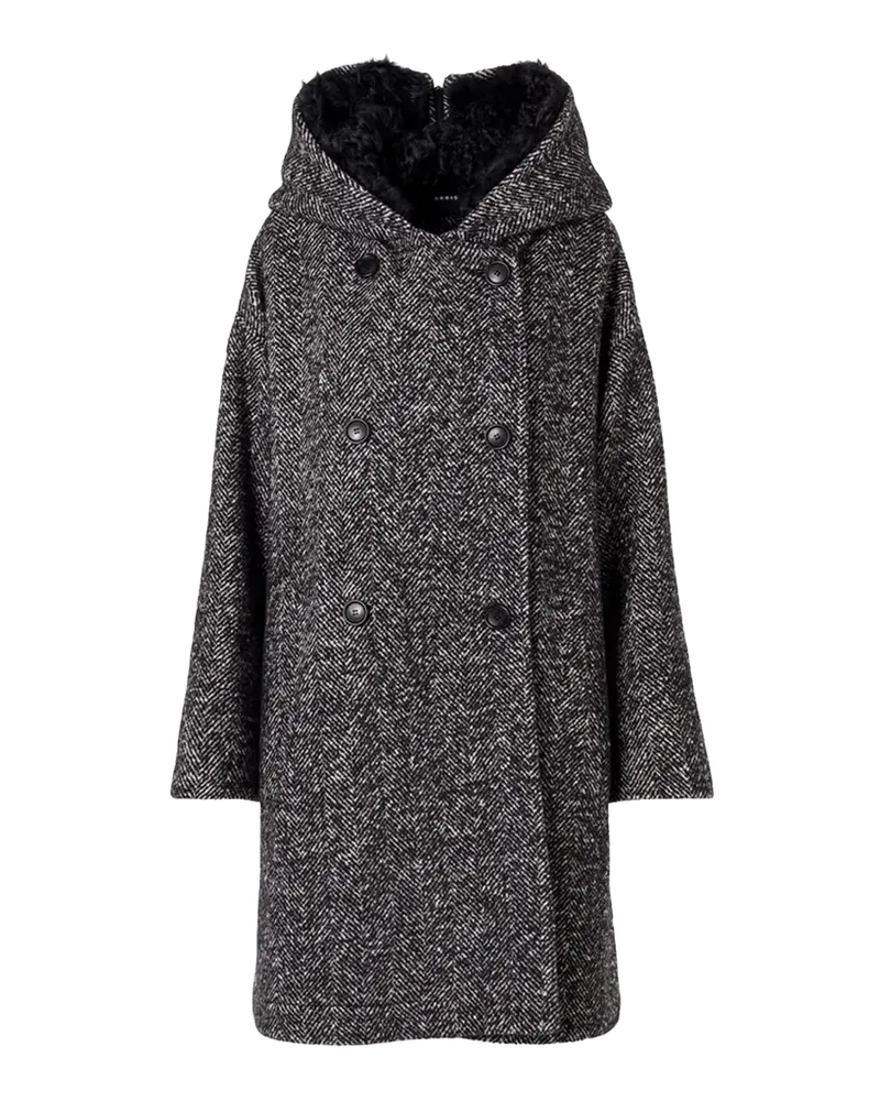 Lamb Shearling Collar Double-Breasted Wool Herringbone Coat