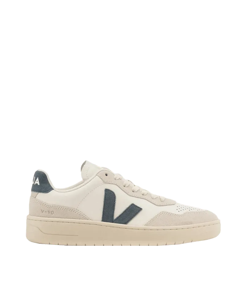 Veja Organic Leather with Suede Panels Sneakers — White