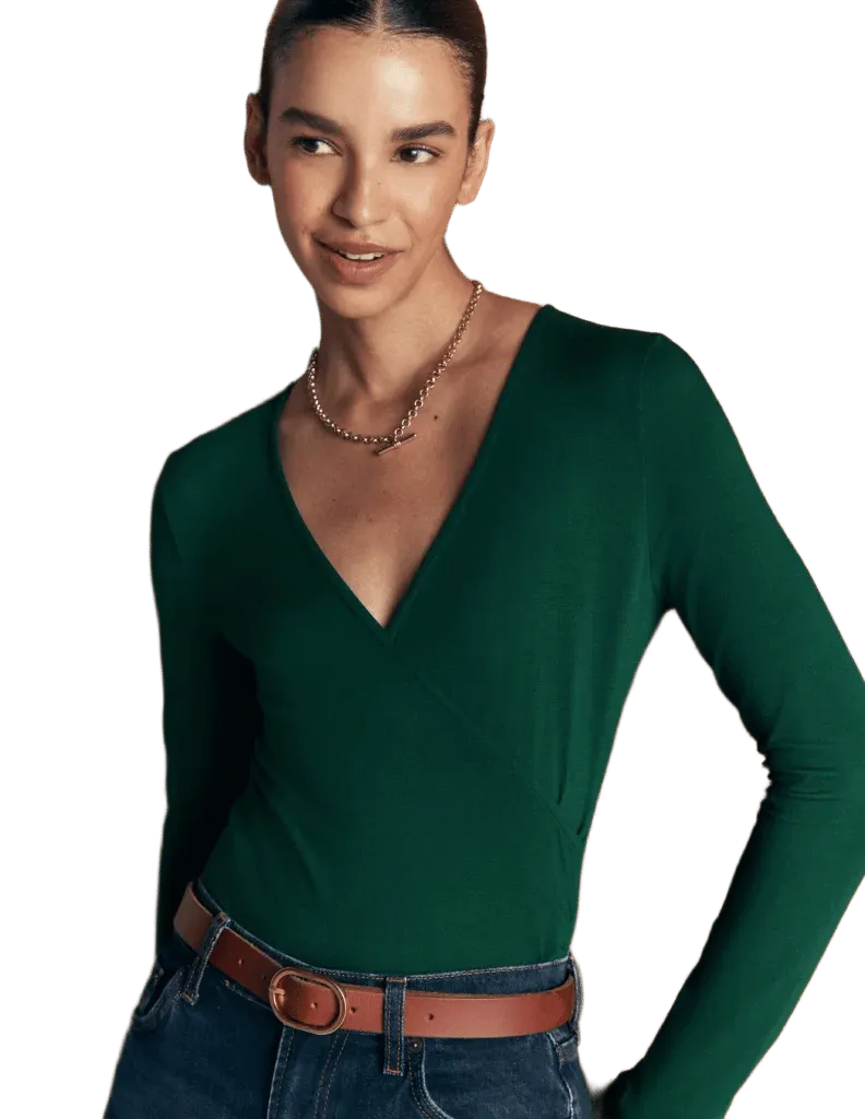 Ruched Long Sleeve Wrap Top