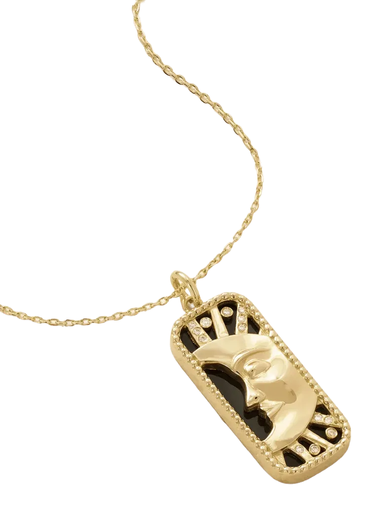 Moon to My Sun 18-karat gold, diamond and onyx pendant necklace