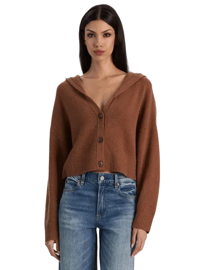 COREY HOODED CASHMERE CARDIGAN - CAMEL