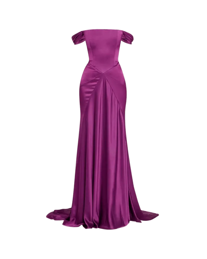 Off-The-Shoulder Paneled Satin Crepe Gown