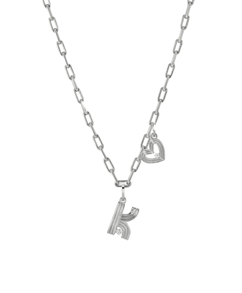 4mm Groovy Italian Chain Initial Heart Necklace in Sterling Silver
