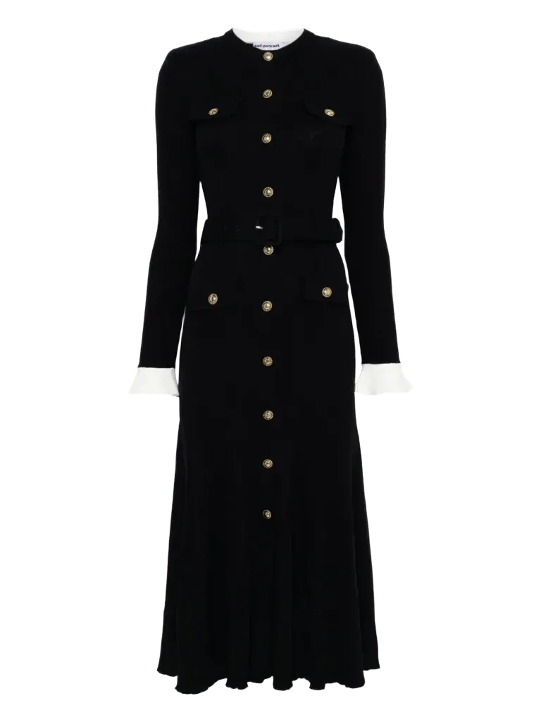 Self-Portrait button-detailed ribbed-knit maxi dress