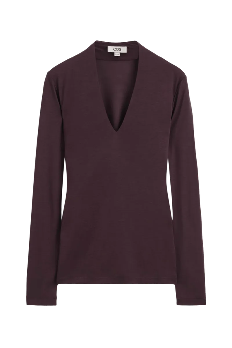 DRAPED JERSEY V-NECK TOP