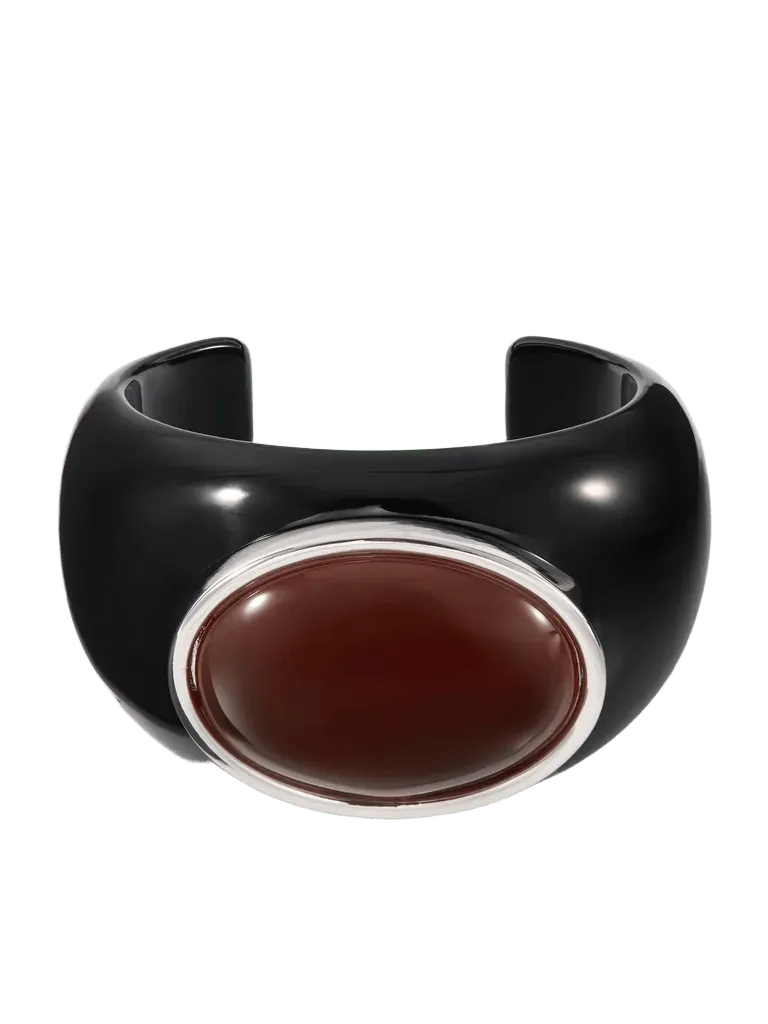 Lina rhodium-plated resin carnelian bangle - black - One Size