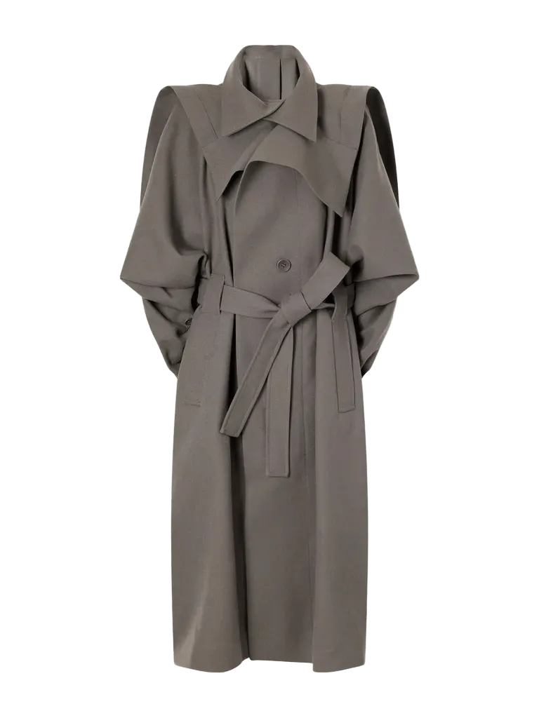 Calligraph layered belted worsted-wool coat