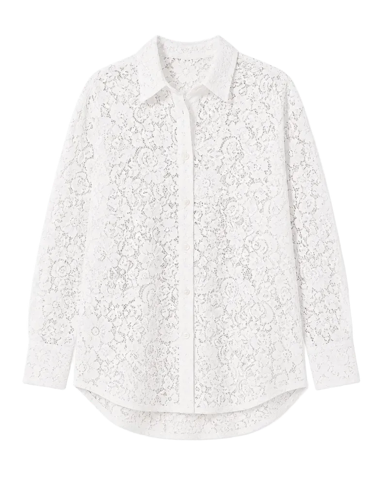 AquaLace Quick-Drying Button Down Beach Shirt in Blanc Floral Lace