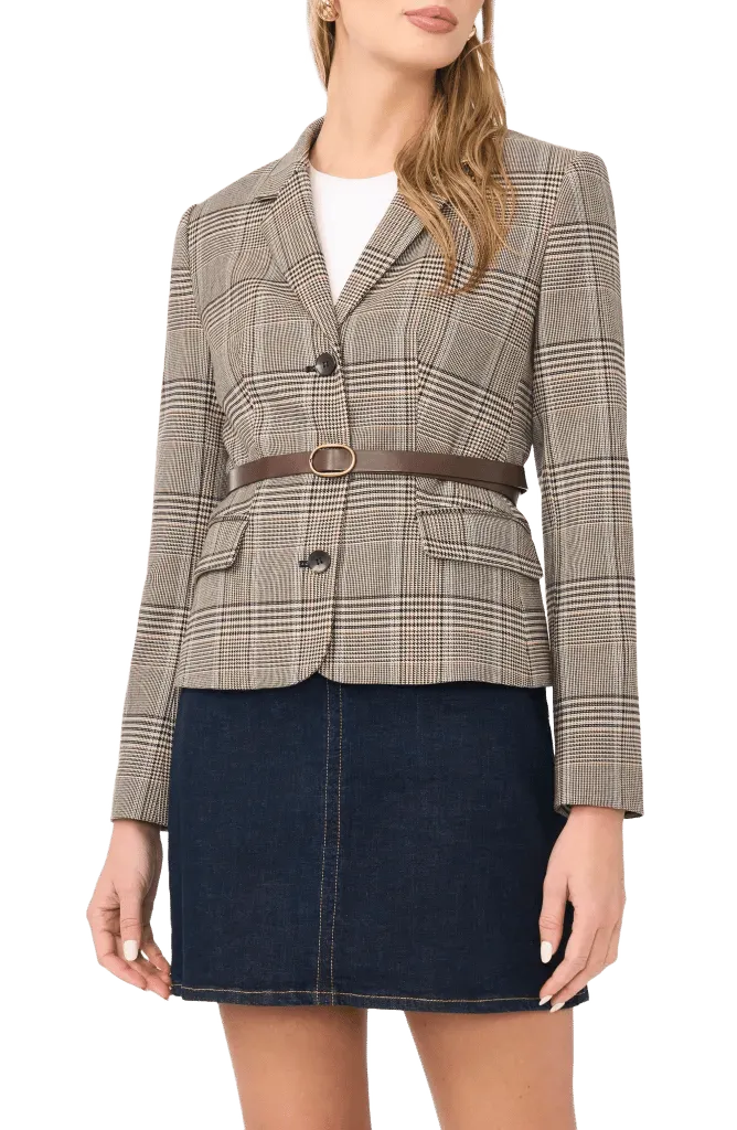 Belted Mixed Check Blazer