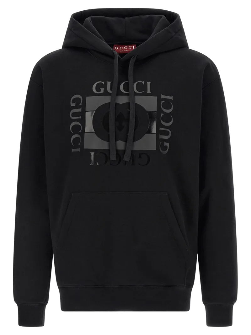 Gucci Logo-Print Cotton Hoodie — Black