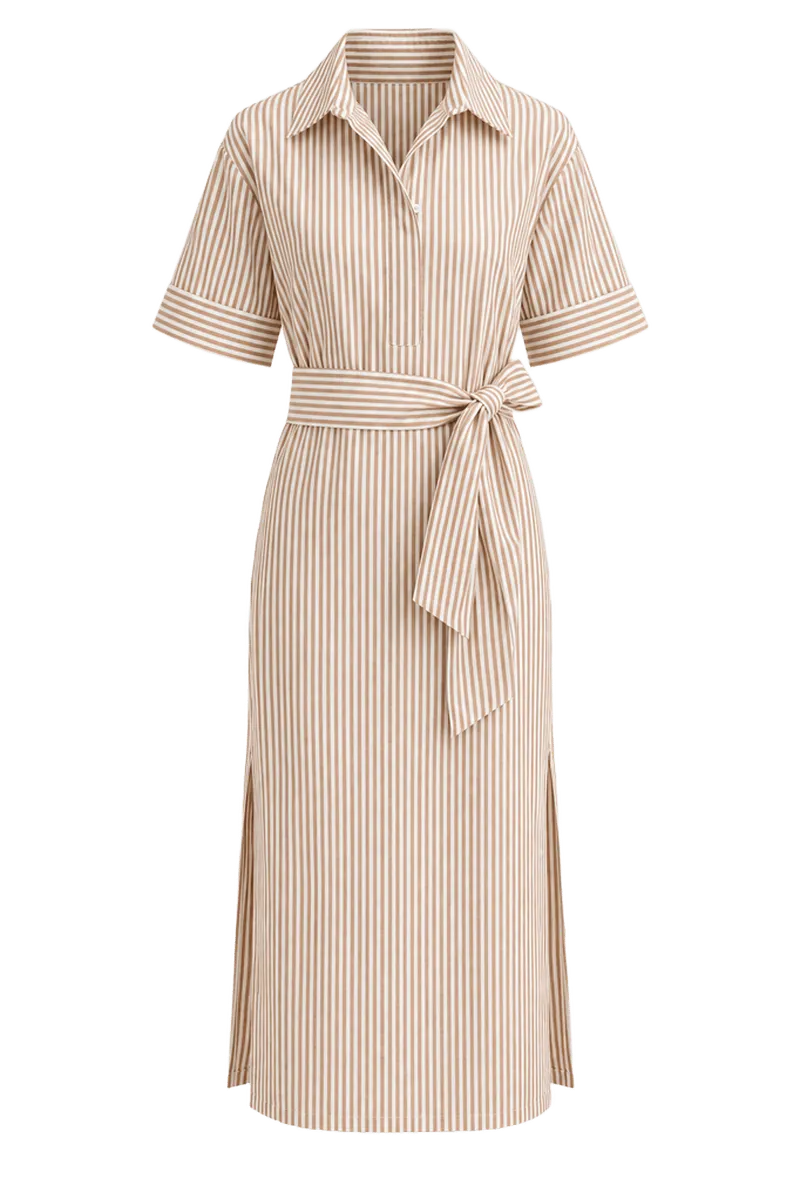 Latte Stripe Cotton Milano Shirt Dress