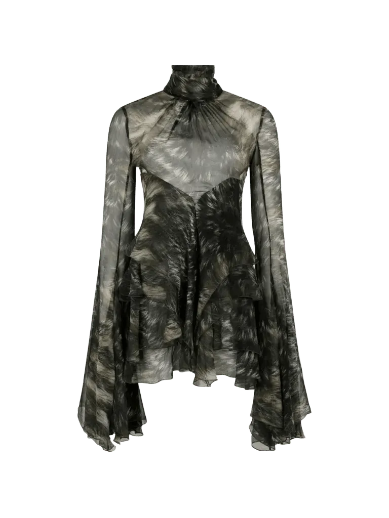 Roberto Cavalli fur-print ruffled mini dress