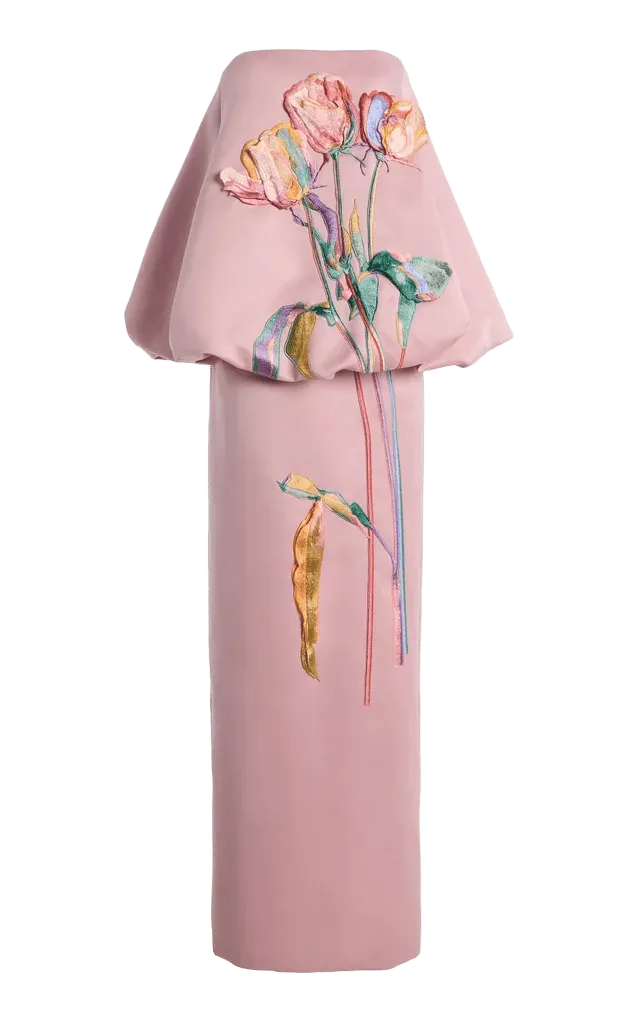 Exclusive Paloma Embroidered Satin Bubble Maxi Dress