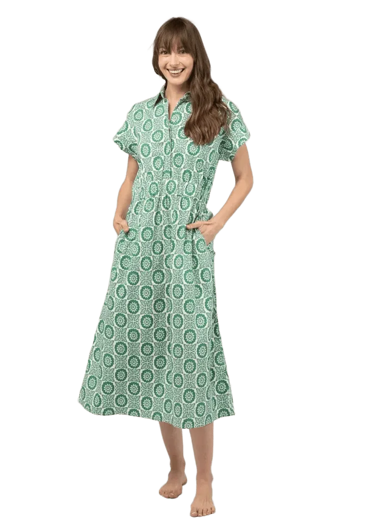 The Lisa Dress in Green Flower Check
