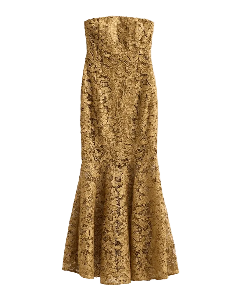 Tia Strapless Metallic Guipure Lace Dress