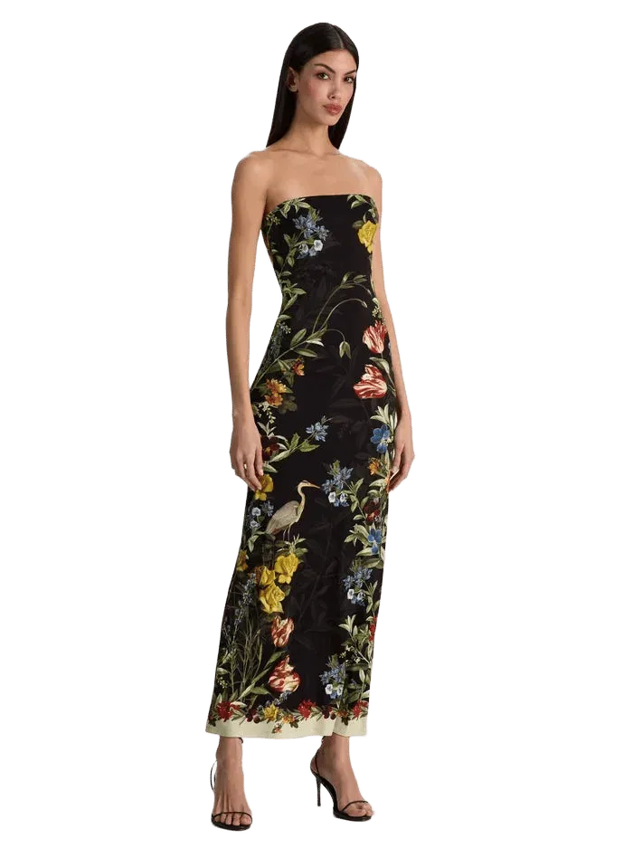 DELORA STRAPLESS MIDI DRESS - DESERT SPRIGS BLACK