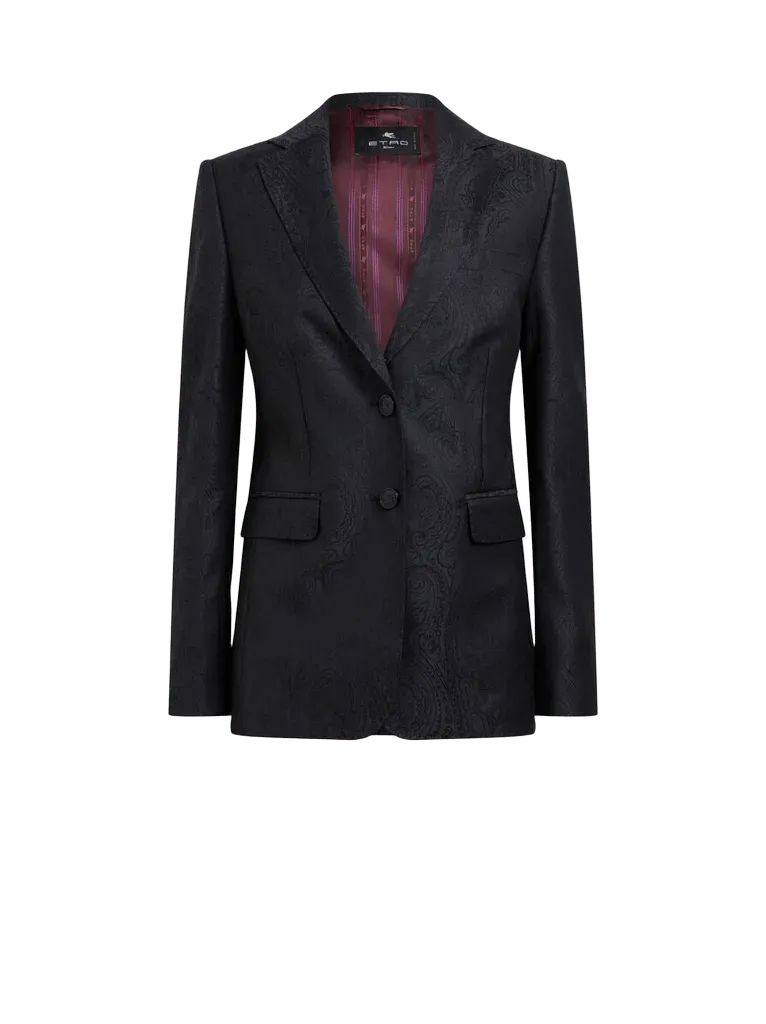 SINGLE-BREASTED WOOL JACQUARD JACKET WITH ARNICA MOTIF
