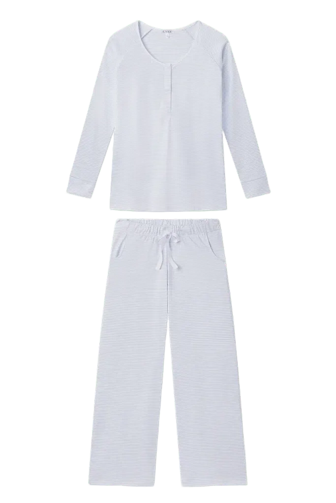 Pima Maternity Wide Leg Pajama Set in French Blue
