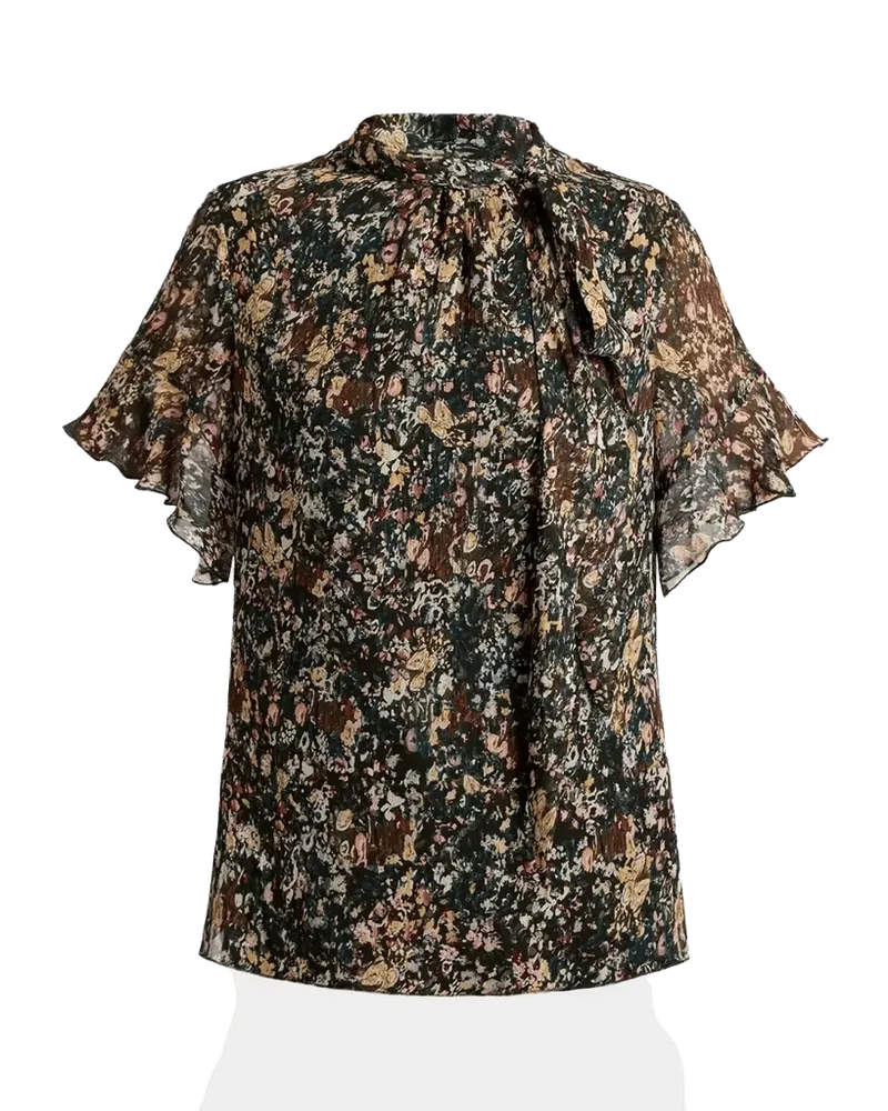 Santorelli Abstract Tie-Neck Blouse
