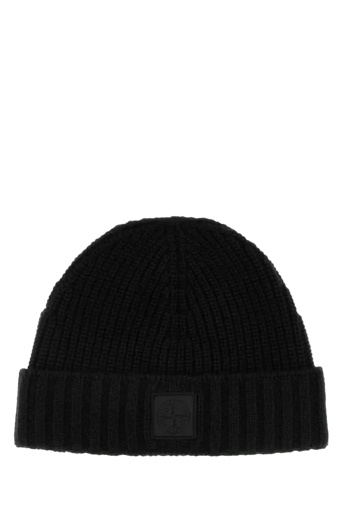 Stone Island L2S15N100006S01FF Cashmere Ribbed Beanie — Black