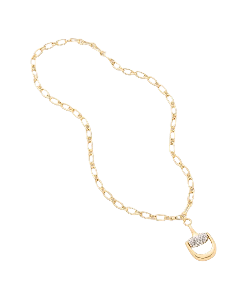 Gold-Tone Pave Horsebit Pendant Necklace