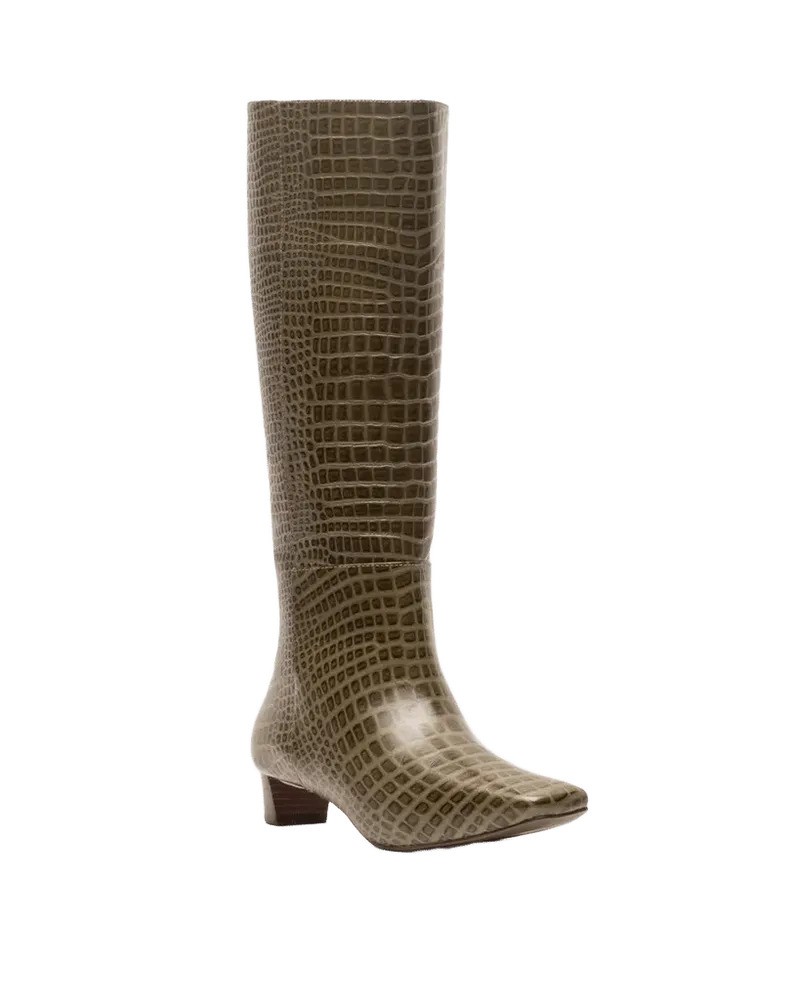Mackie Boot - Croc Emboss Leather Olive