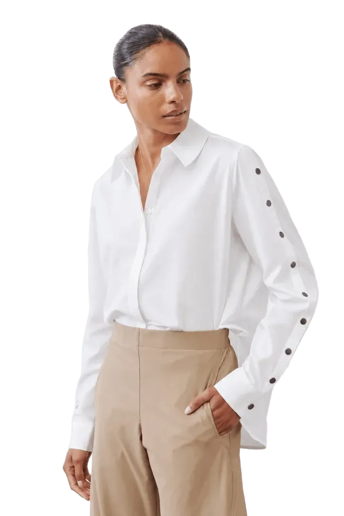 Studded Sleeve Button Down Blouse