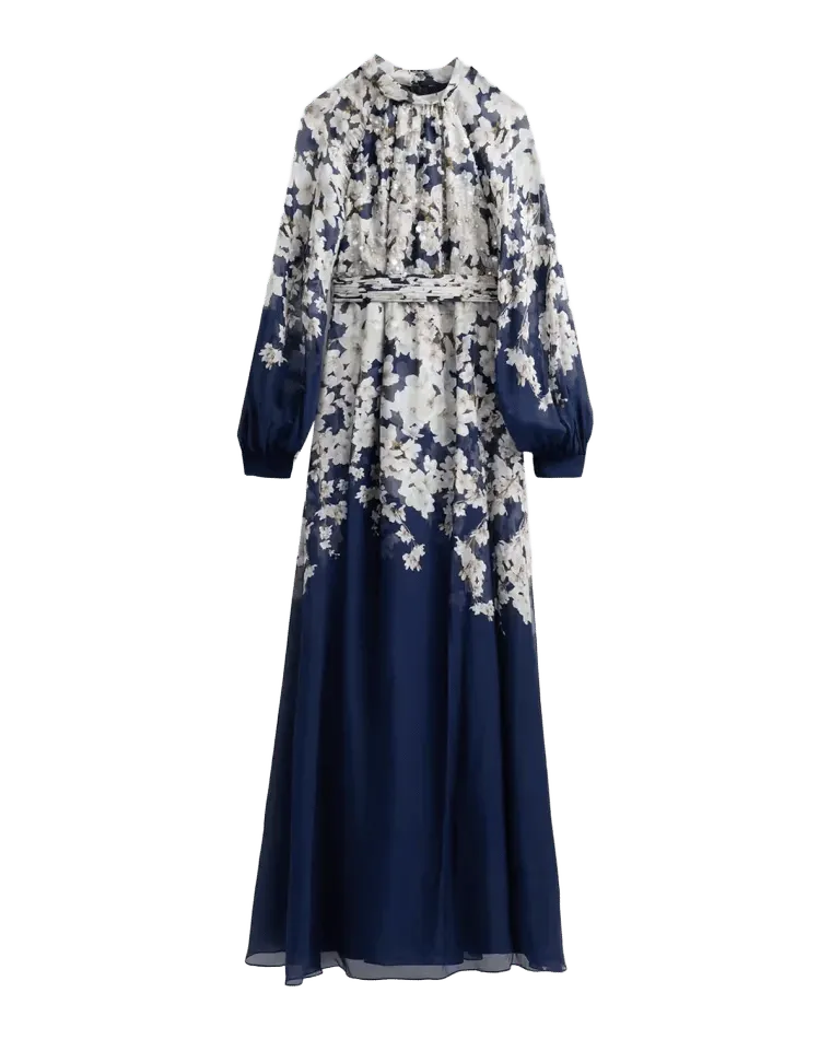 Valeria Floral Print Embellished Gown