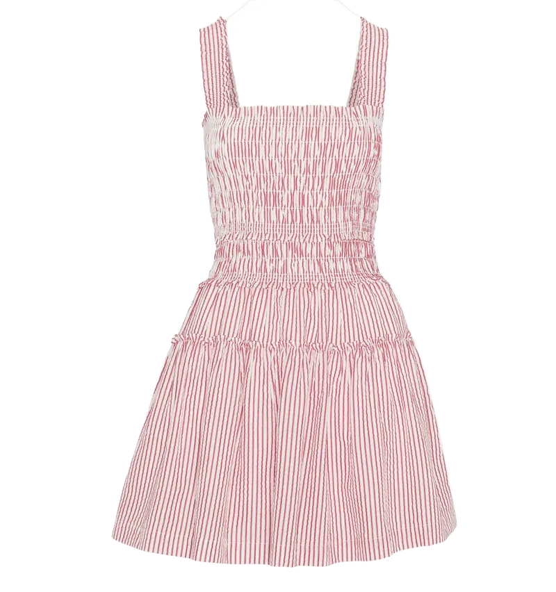 The Azalea Mini Nap Dress in Red Ticking Stripe