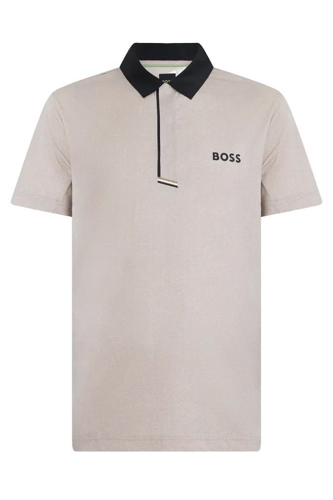 Hugo Boss Contrasting Collar Technical Blend Polo Shirt — Beige