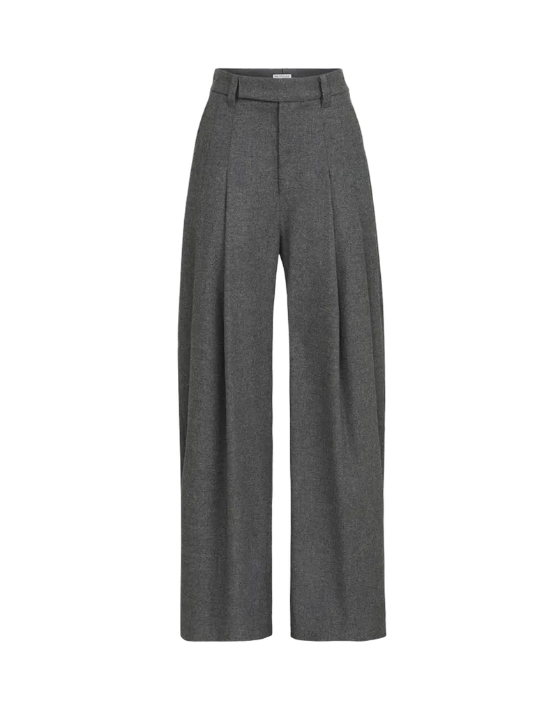 Flannel pleated barrel trousers