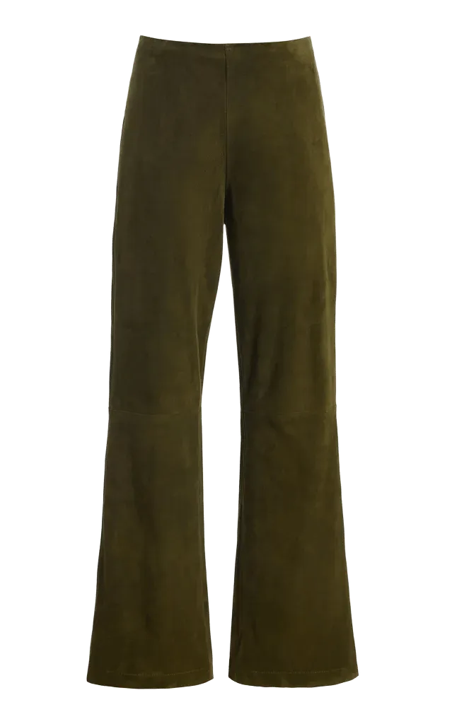 Exclusive Suede Low-Rise Flared-Leg Pants
