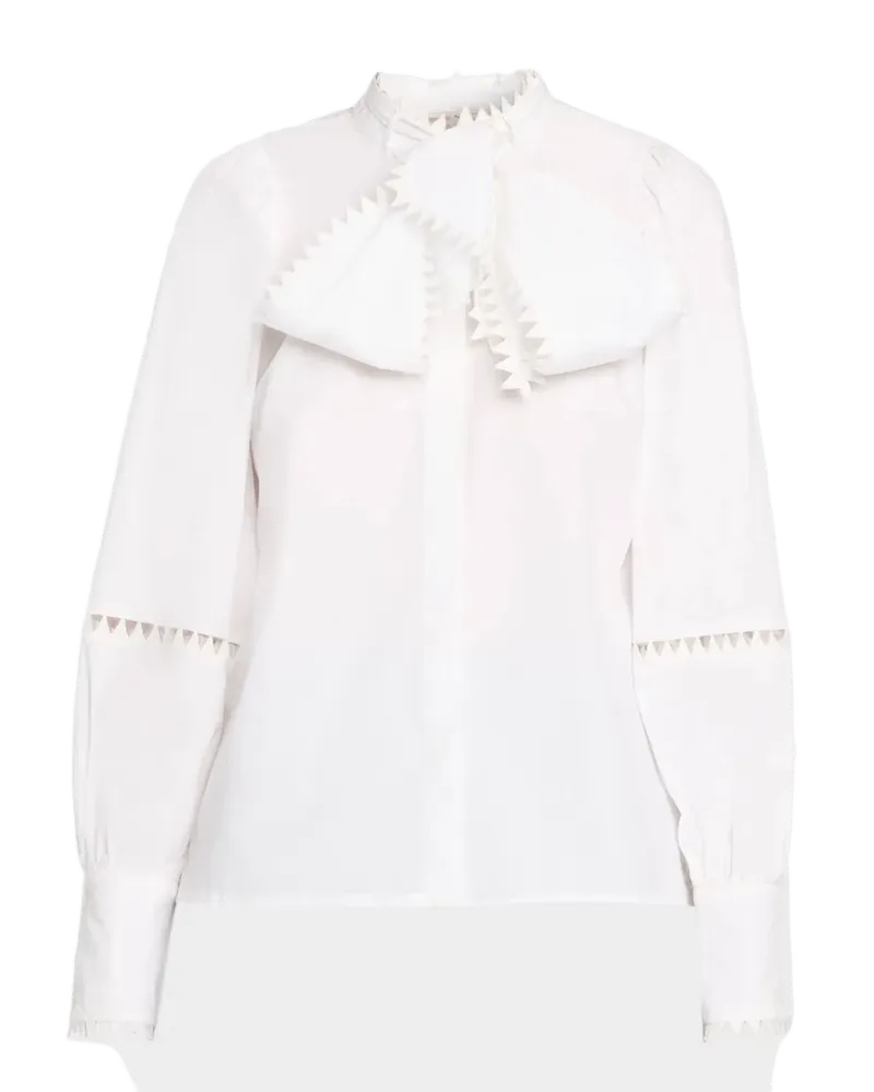 RicRac Scarf-Neck Cotton Poplin Button-Down Blouse