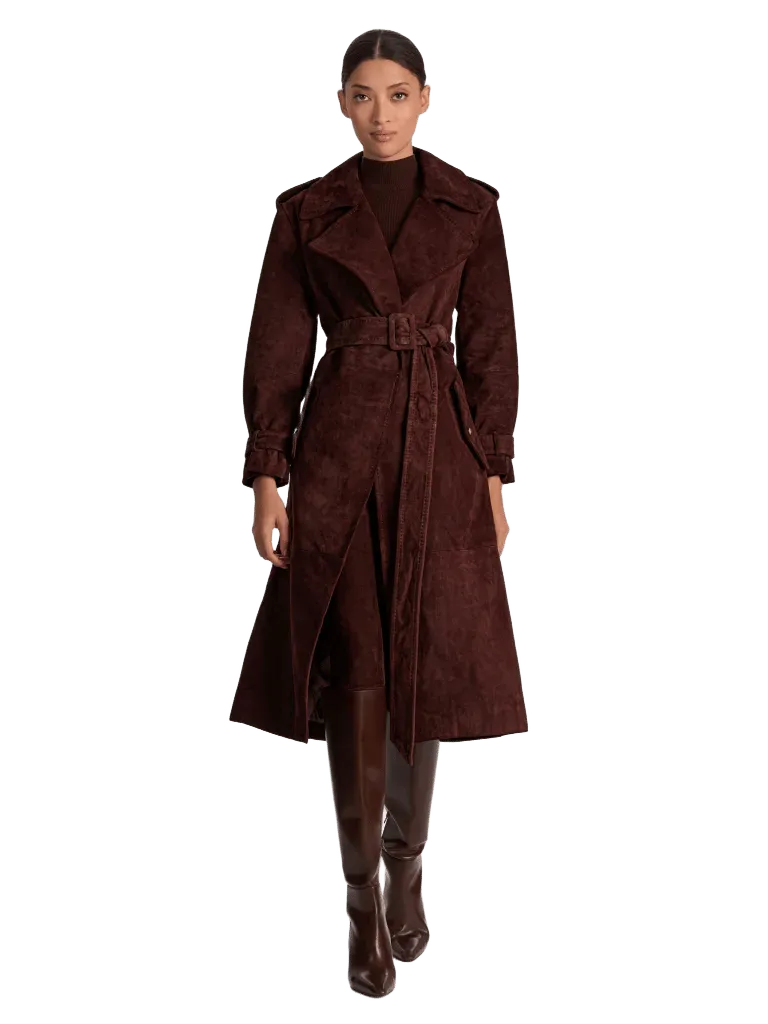 NEVADA SUEDE TRENCH COAT - DARK CHOCOLATE