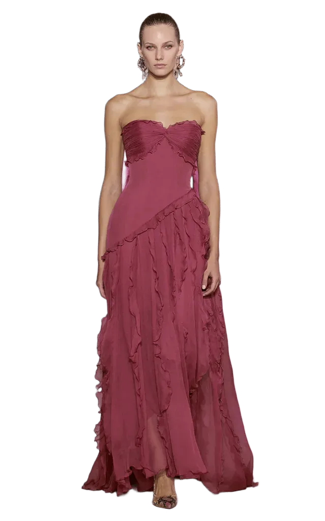 Ruffled Strapless Silk-Blend Gown