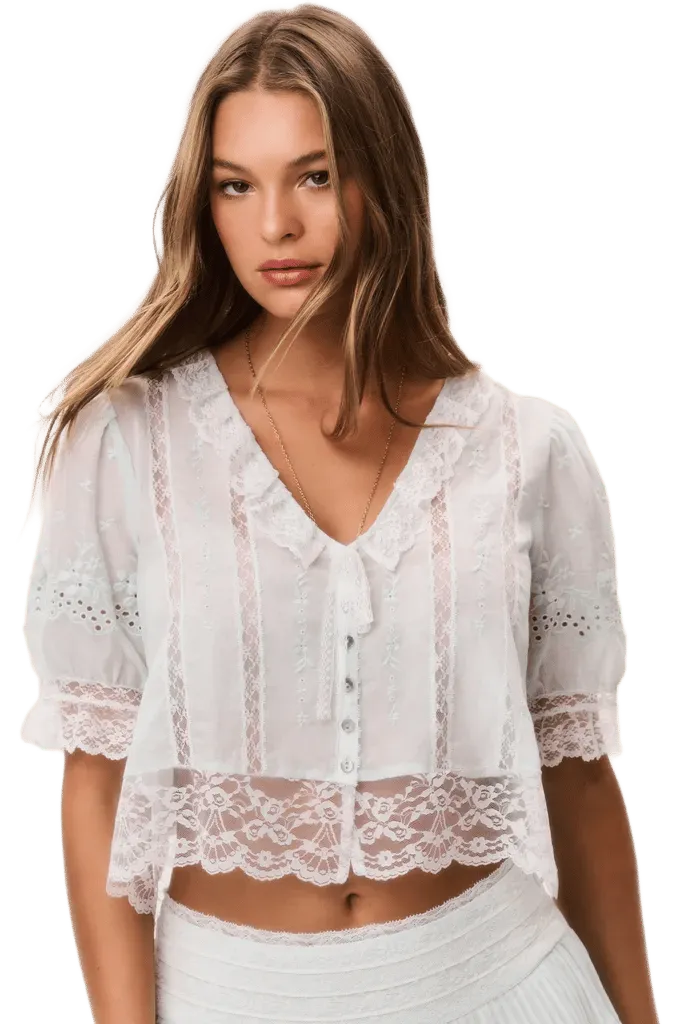 Maurelle Cotton Lace Blouse - EAU DE NIL