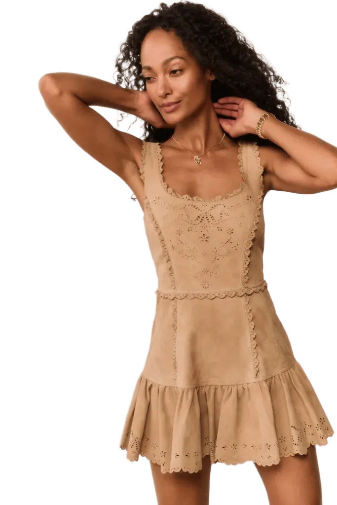 Chrysanthe Suede Eyelet Mini Dress
