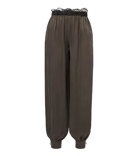 Leather-trimmed balloon pants