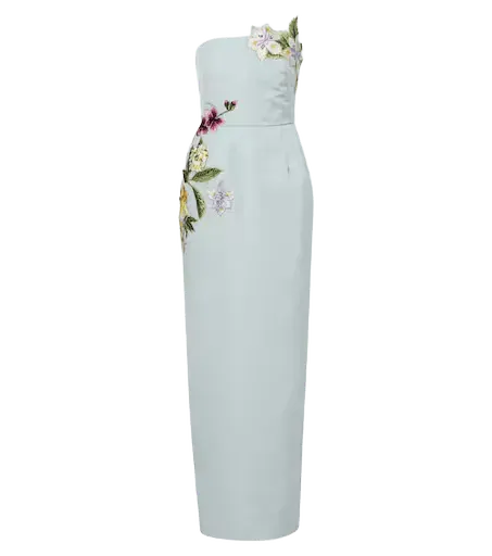 Floral embroidered silk bustier gown