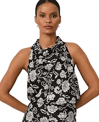 Floral Cowl Neck Halter Top